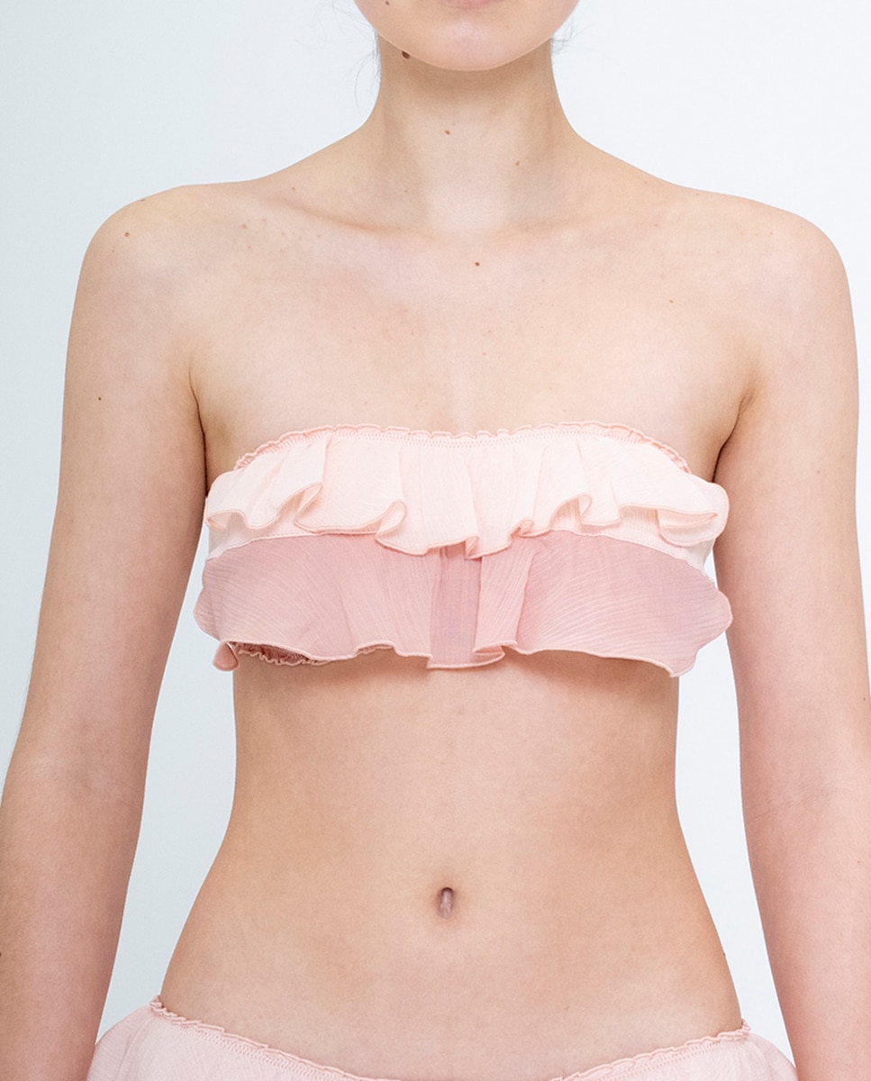 Soutien Bandeau com Folhos Ondulados Bicolor - Rosa Rosa-1