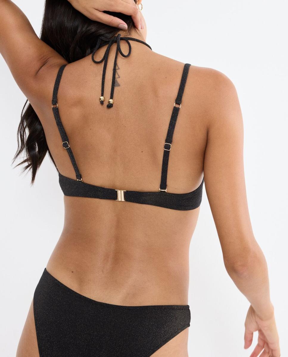 Top de Biquíni de Fio Metalizado com Aro, Copa Push-Up e Detalhe de Alça Central Amovível Preto-2