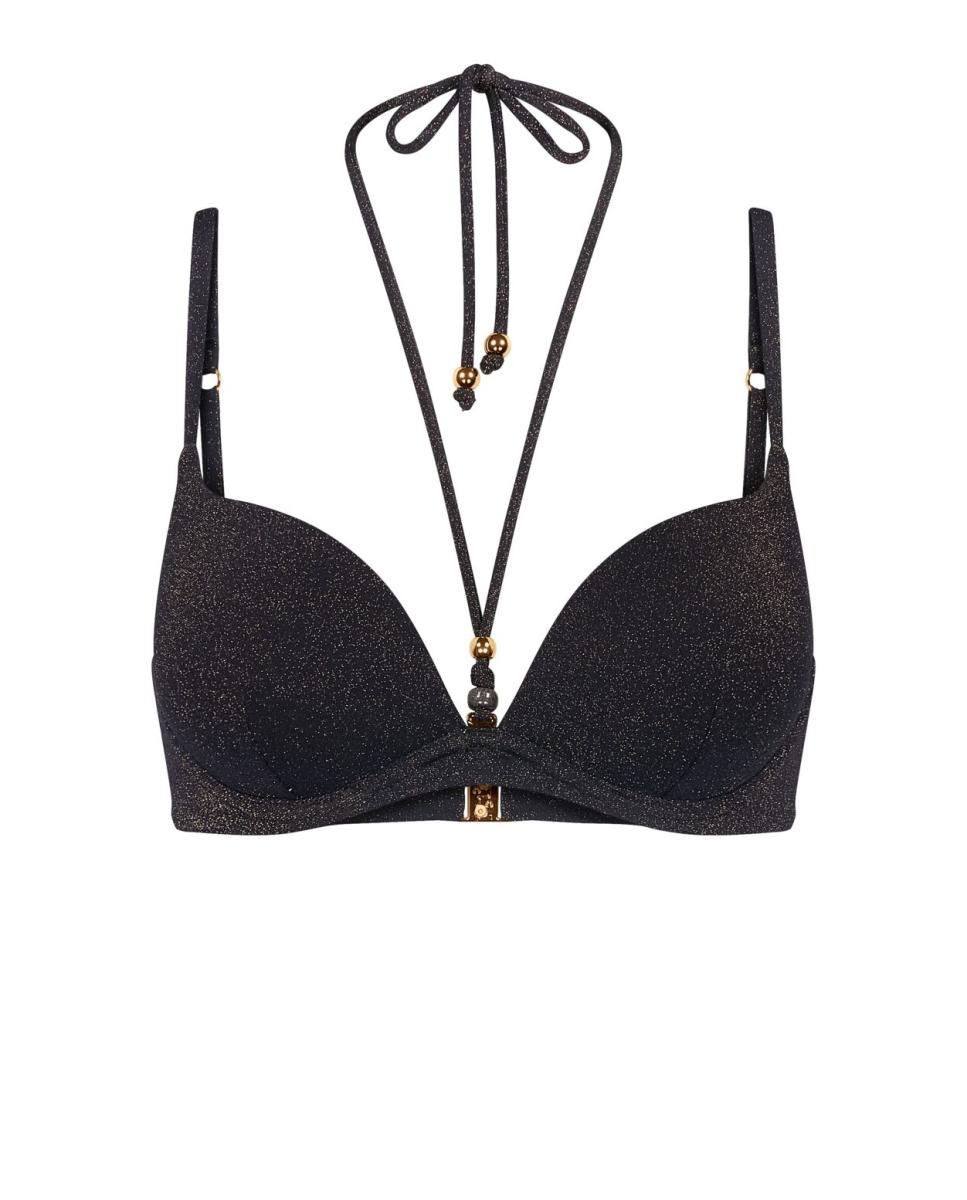 Top de Biquíni de Fio Metalizado com Aro, Copa Push-Up e Detalhe de Alça Central Amovível Preto-4