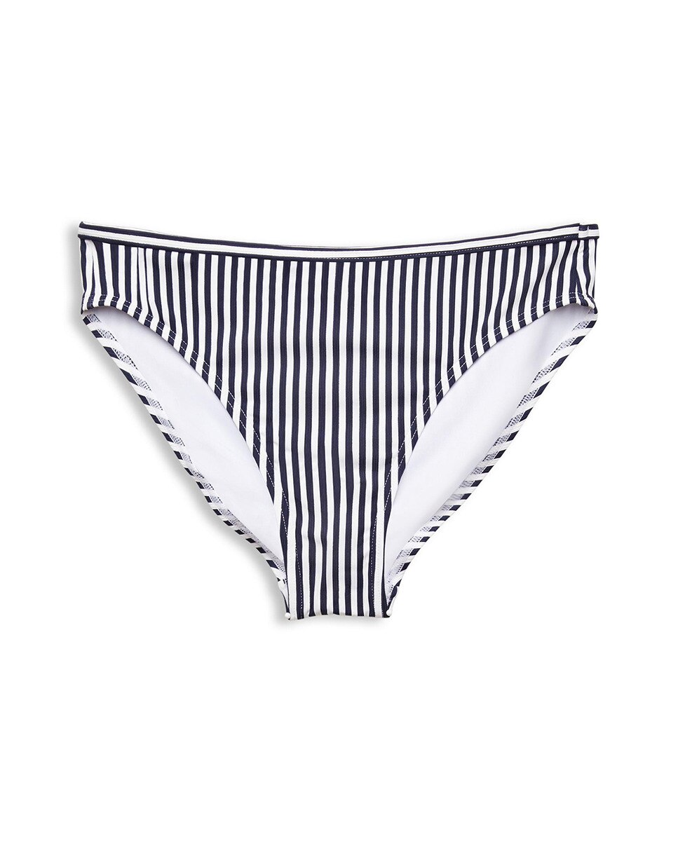 Cueca de Biquíni Clássica com Estampado às Riscas e em Tecido Estruturado Fino Canelado Azul-marinho-4