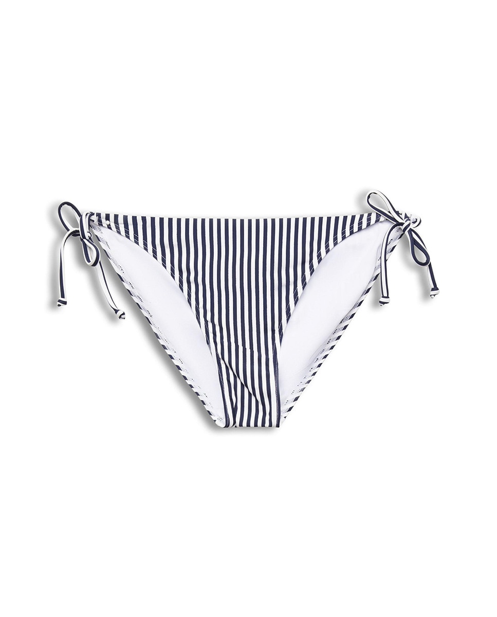Cueca de Biquíni com Mini Estampado às Riscas e em Tecido Estruturado Fino Canelado Azul-marinho-5