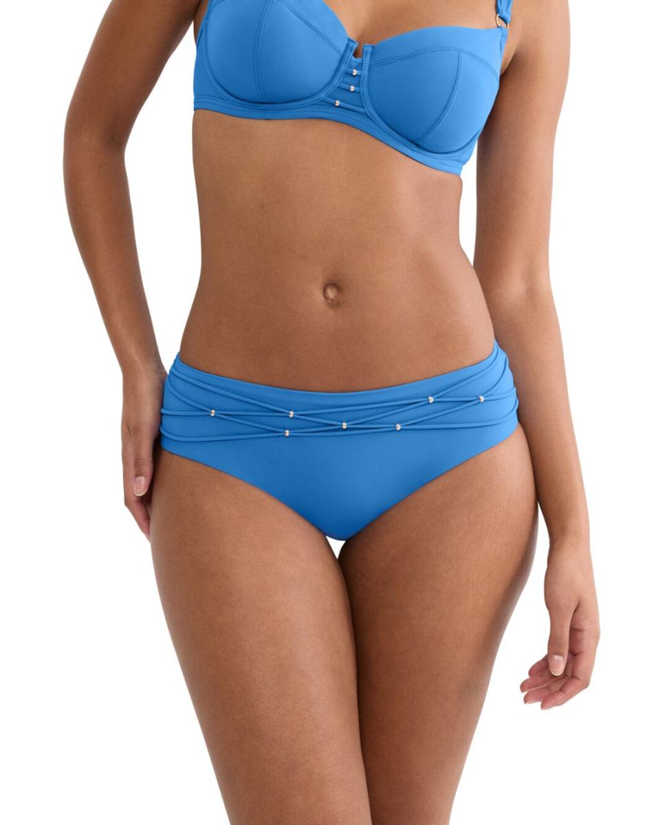 Cueca de Biquíni de Cobertura Alta com Peças Elegantes e Cinto Fino Azul-1