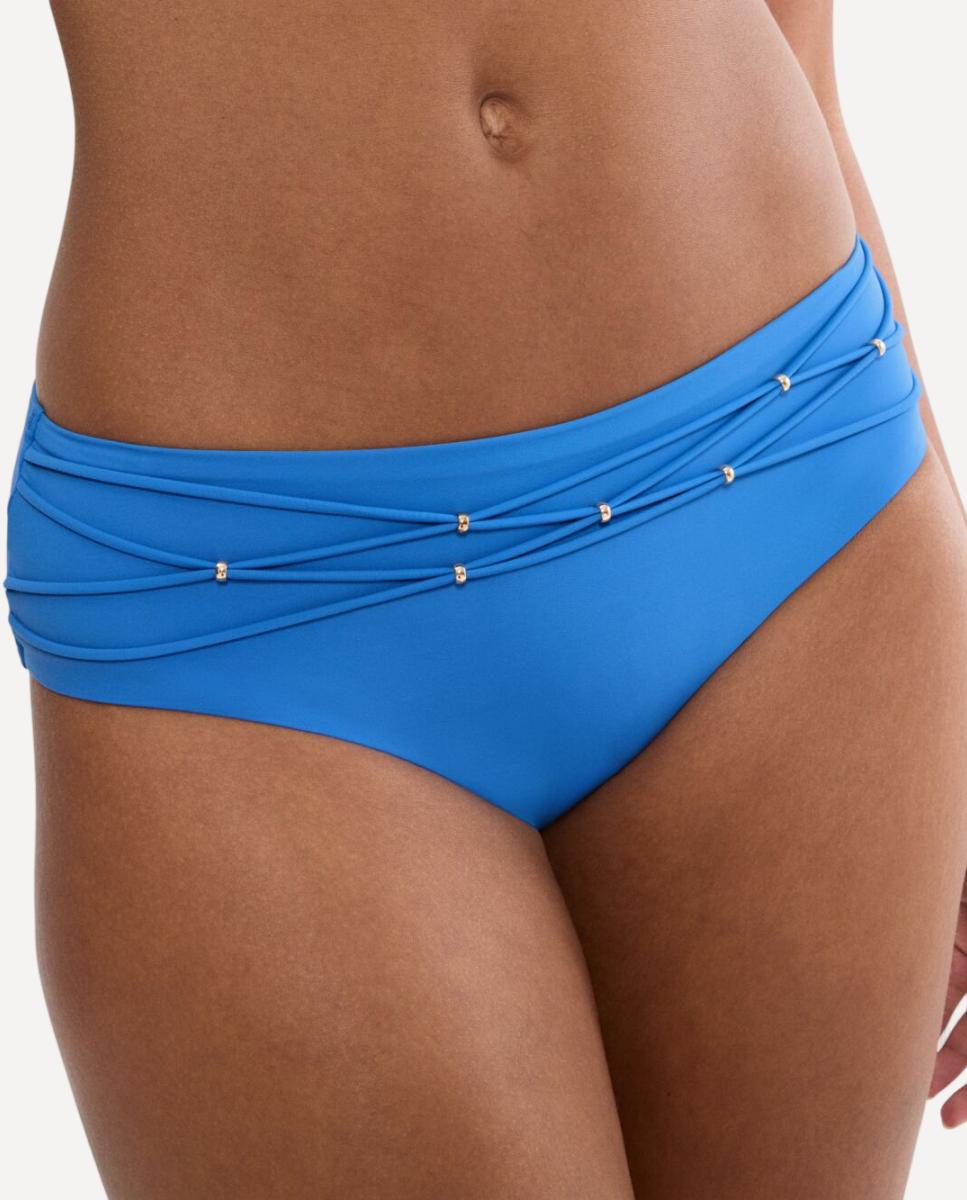 Cueca de Biquíni de Cobertura Alta com Peças Elegantes e Cinto Fino Azul-3