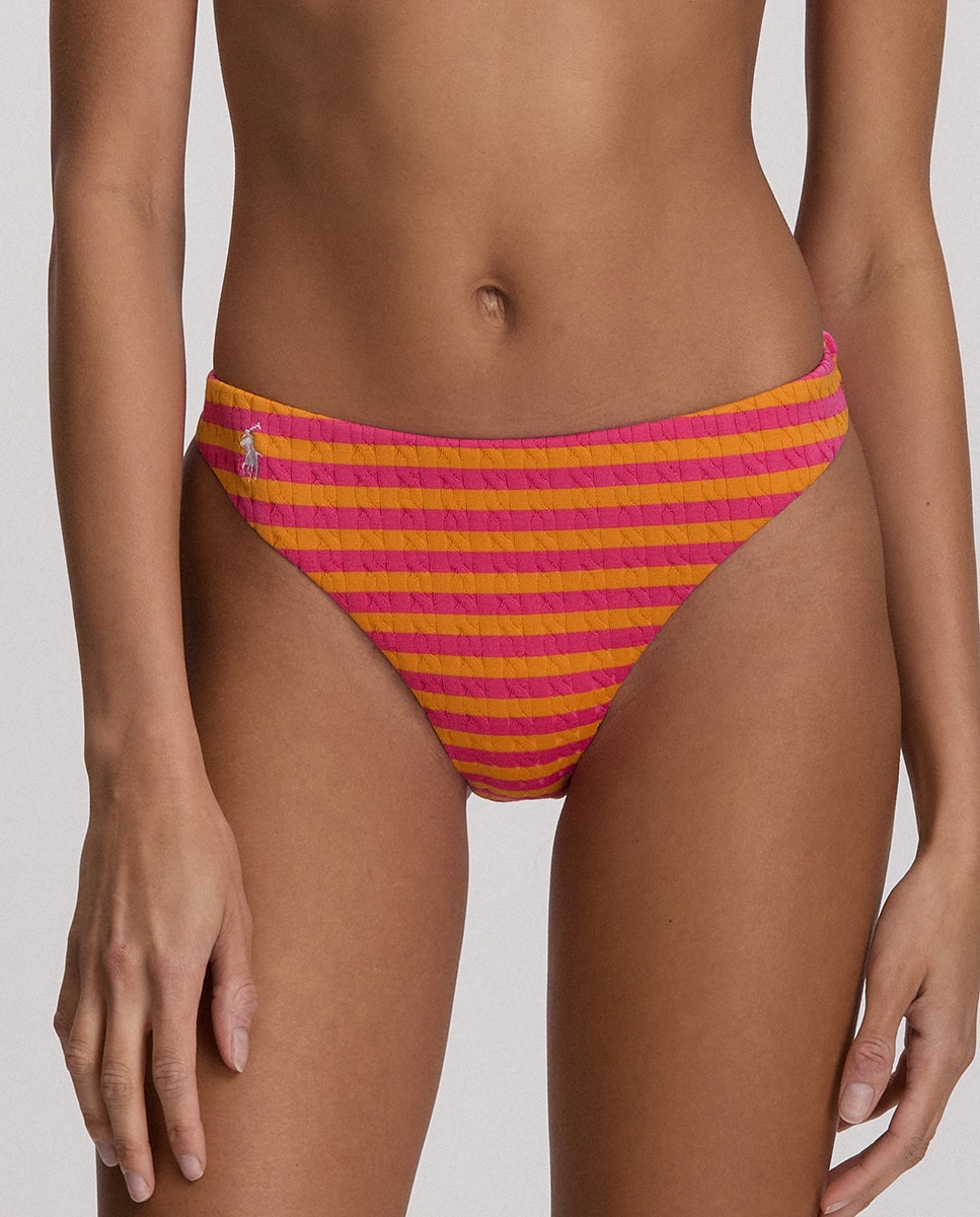 Cueca de Biquíni com Corte de Perna Alto Laranja-1