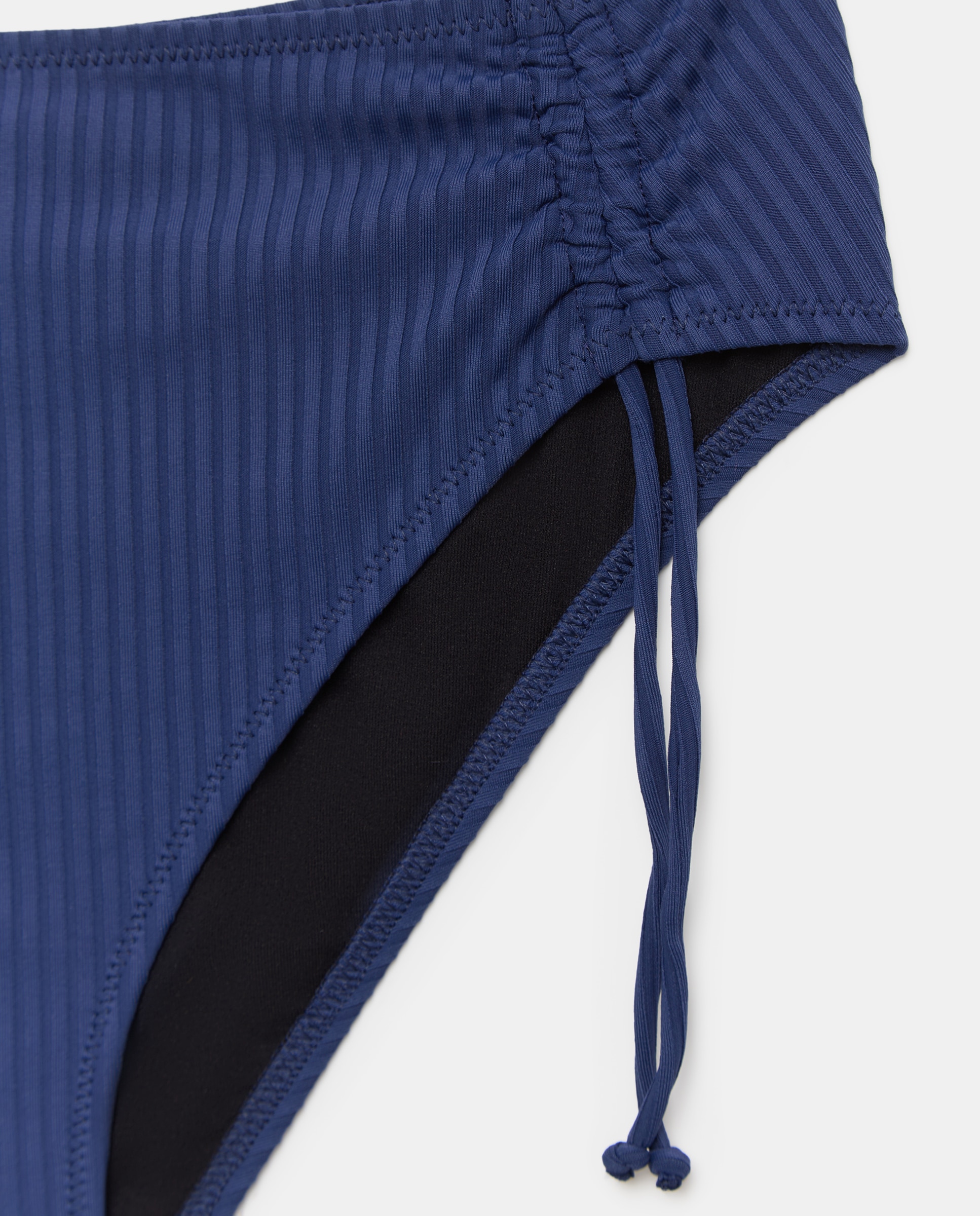 Cueca de Biquíni Completa de Cintura Subida com Laços Laterais para Ajustar Azul-marinho-2