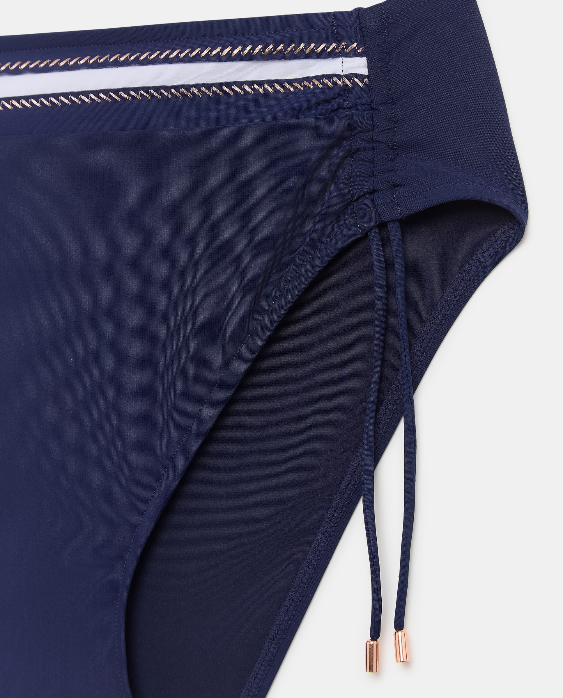 Cueca de Biquíni Completa para Tamanhos Normais e de Capacidade com Laços Laterais para Recolher a Altura à Vontade Azul-marinho-2