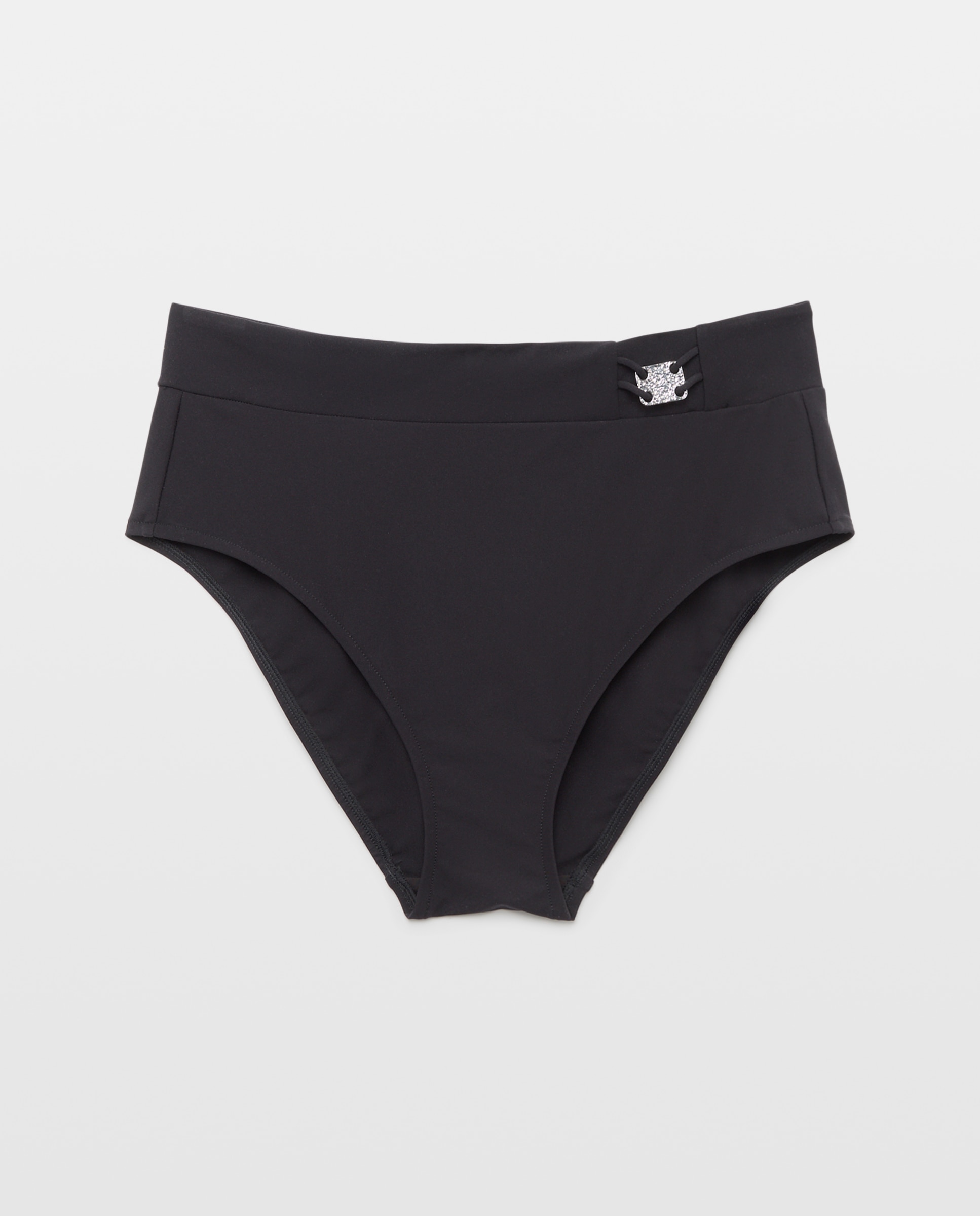 Cueca de Biquíni Completa para Tamanhos Normais e de Capacidade com Laços Laterais para Recolher a Altura à Vontade Preto-1