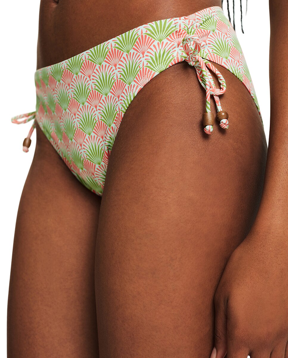 Cueca de Biquíni Clássica com Estampado Floral e Fecho de Franzido com Laços Multicolor-3