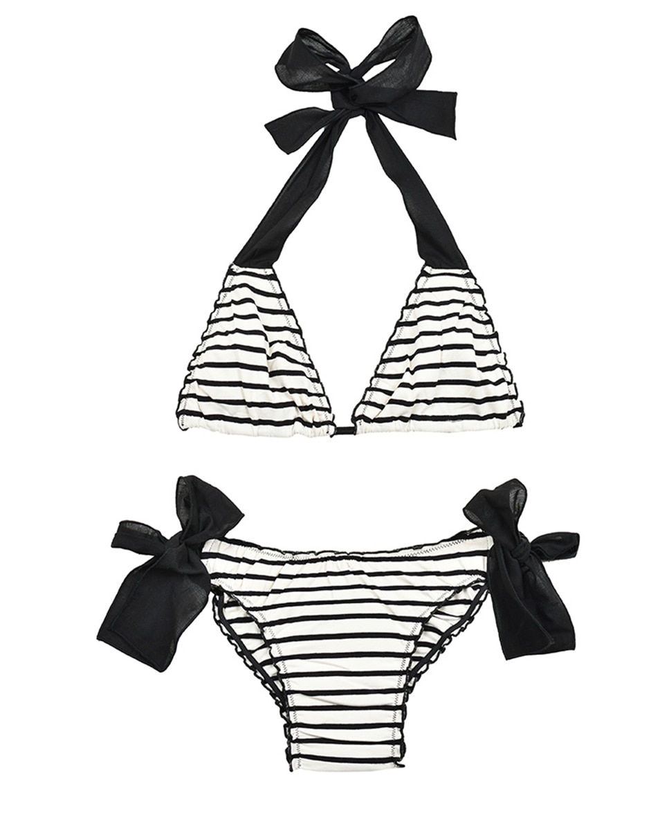 Cueca com Laços às Riscas - Preto/Bege Preto-3