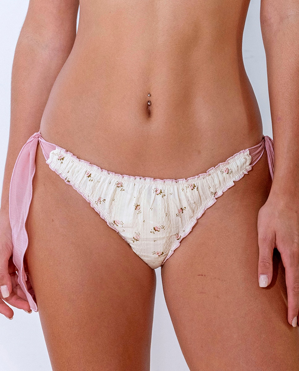 Imagem 0 de Fato de Banho Halter com Peplum em Tecido Estampado - Bege