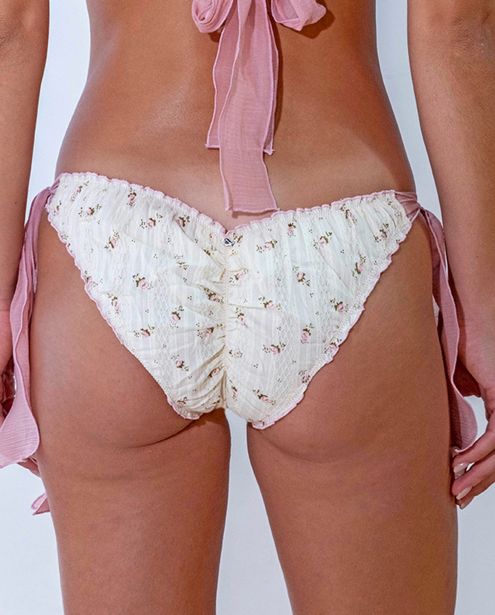 Fato de Banho Halter com Peplum em Tecido Estampado - Bege Rosa-2