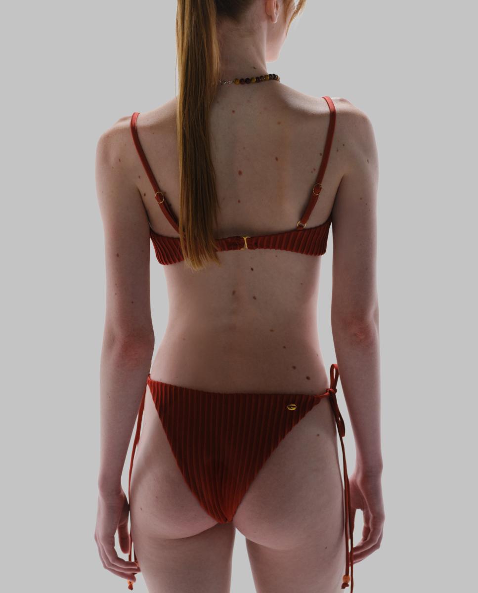 Cueca de Biquíni de Cintura Subida com Laço Telha-4