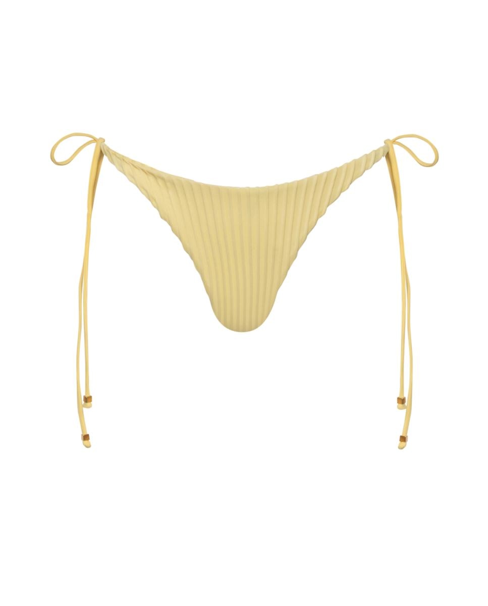 Cueca de Biquíni de Cintura Subida com Laço Amarelo-3