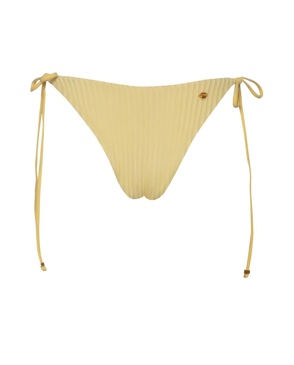Cueca de Biquíni de Cintura Subida com Laço Amarelo-4