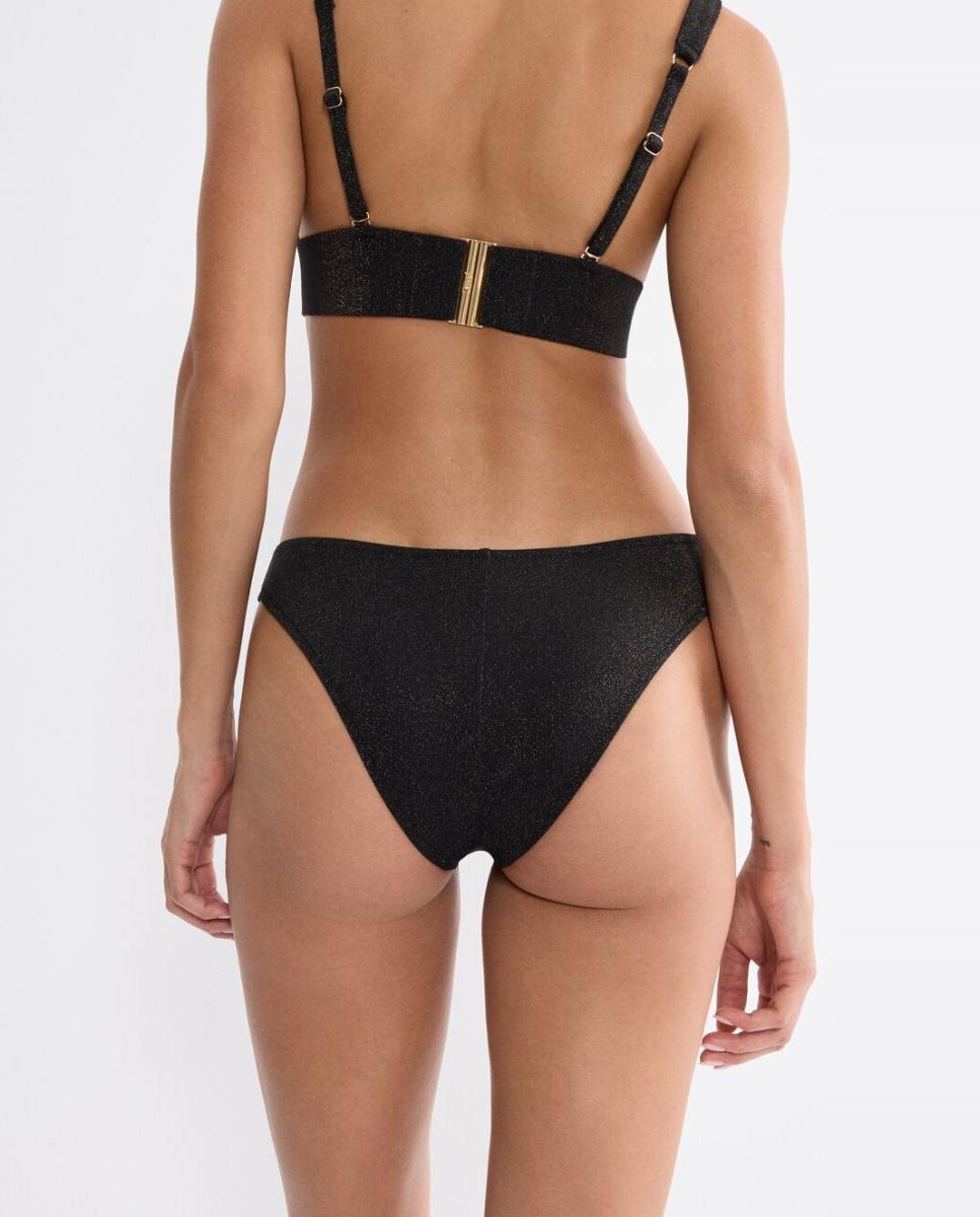 Cueca Biquíni de Fio Metalizado com Costura Traseira Baixa, Abertura Alta de Perna e Suave Forma em V na Zona Central para um Ajuste mais Favorecedor Preto-2