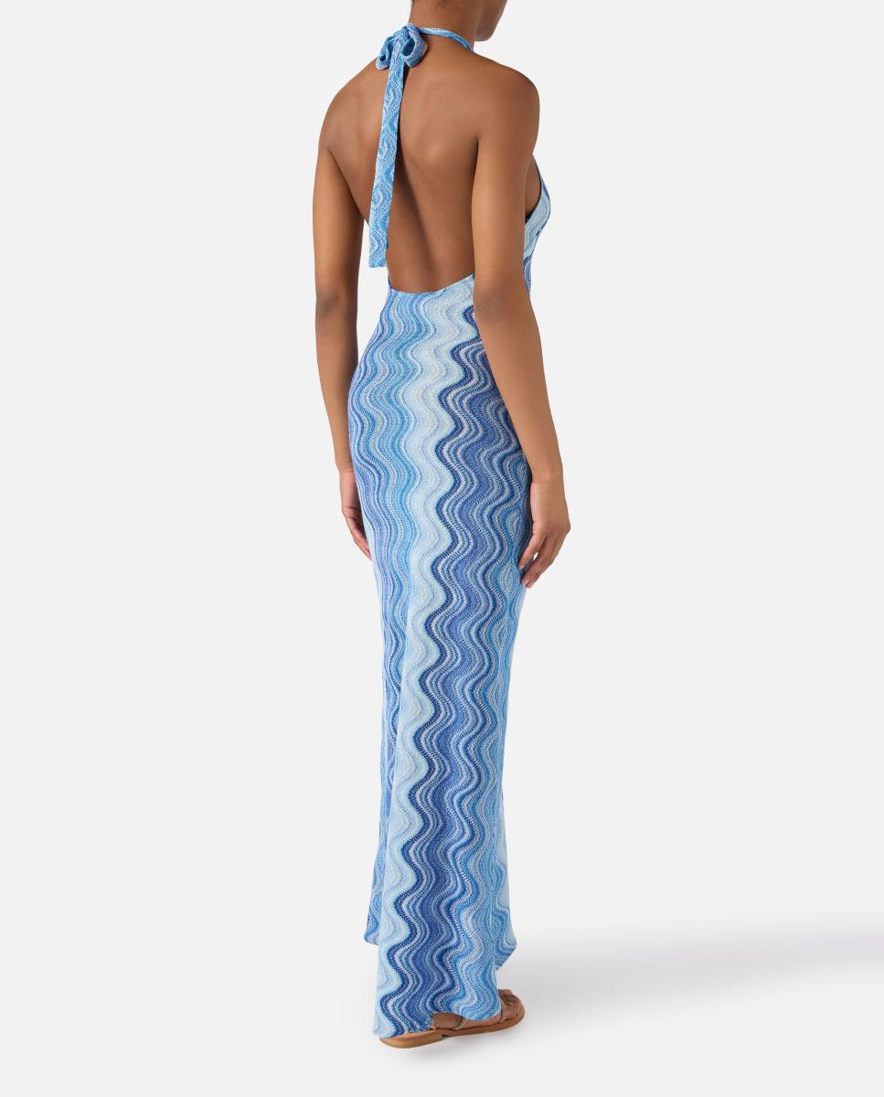 Vestido comprido com gola halter Azul-2