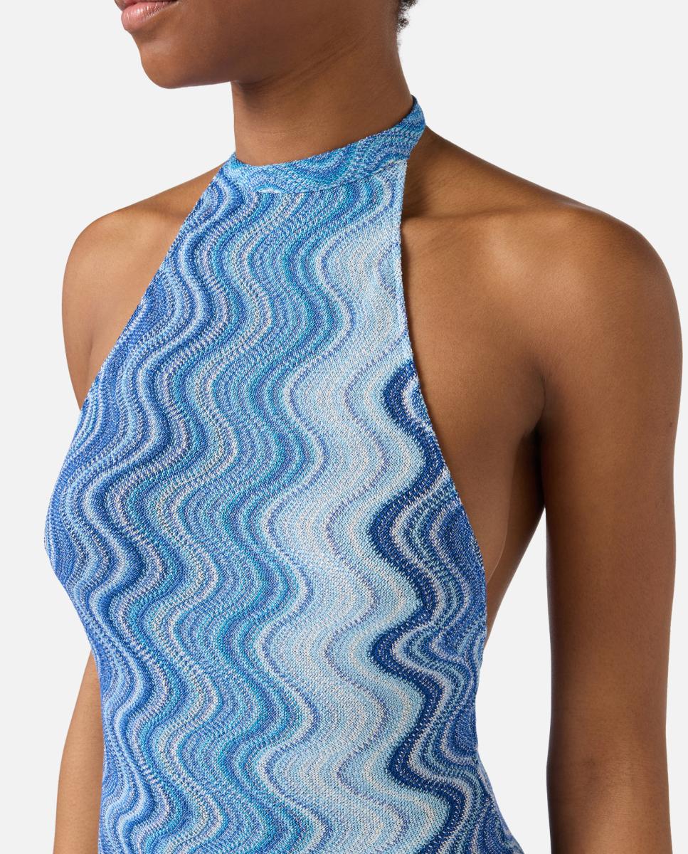 Vestido comprido com gola halter Azul-3