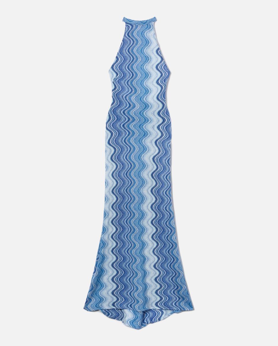 Vestido comprido com gola halter Azul-4