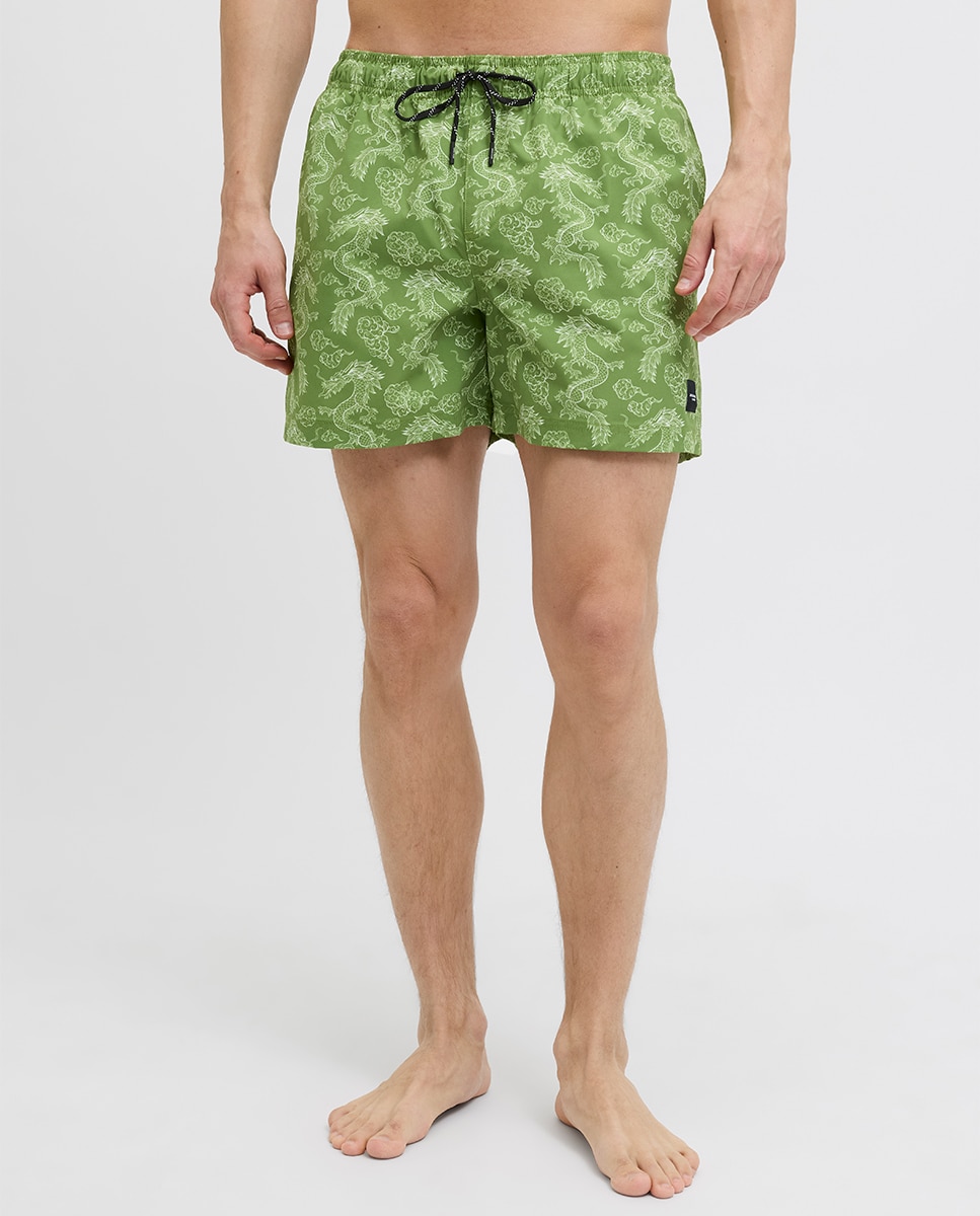 Calções de Banho Estampados com Cintura Elástica Verde-2