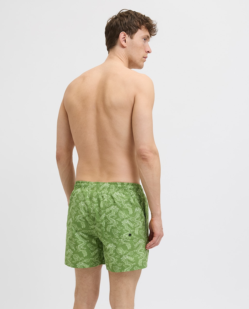 Calções de Banho Estampados com Cintura Elástica Verde-3