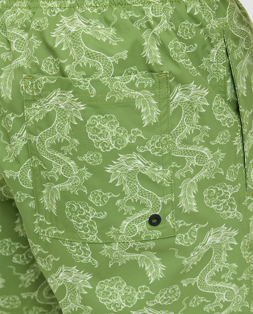 Calções de Banho Estampados com Cintura Elástica Verde-5