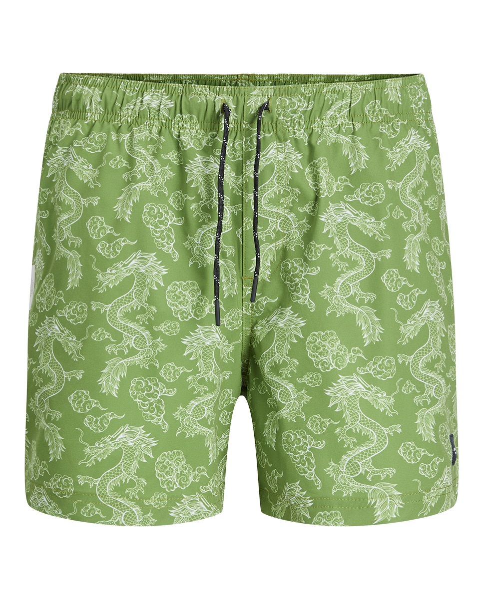Calções de Banho Estampados com Cintura Elástica Verde-7