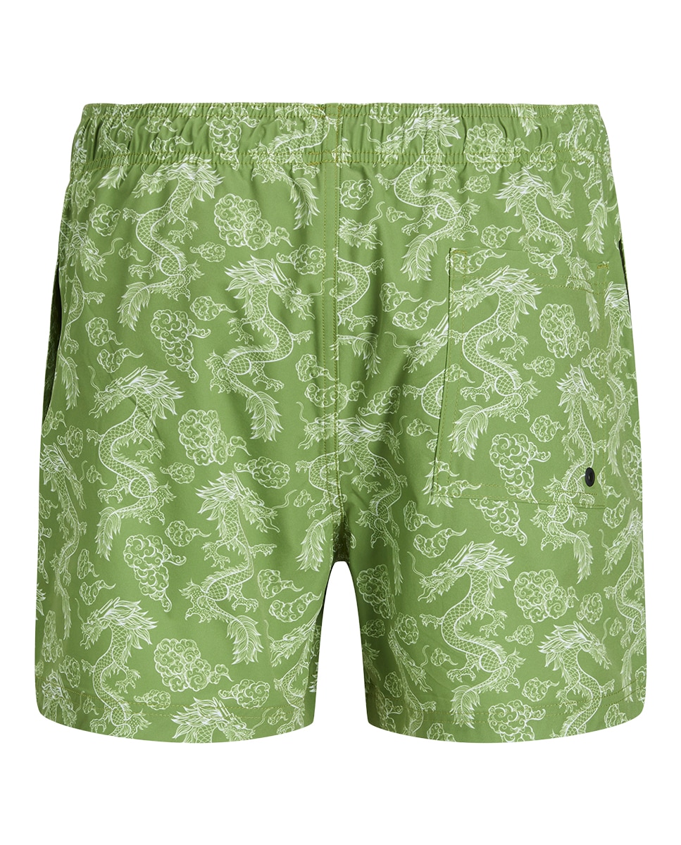 Calções de Banho Estampados com Cintura Elástica Verde-8