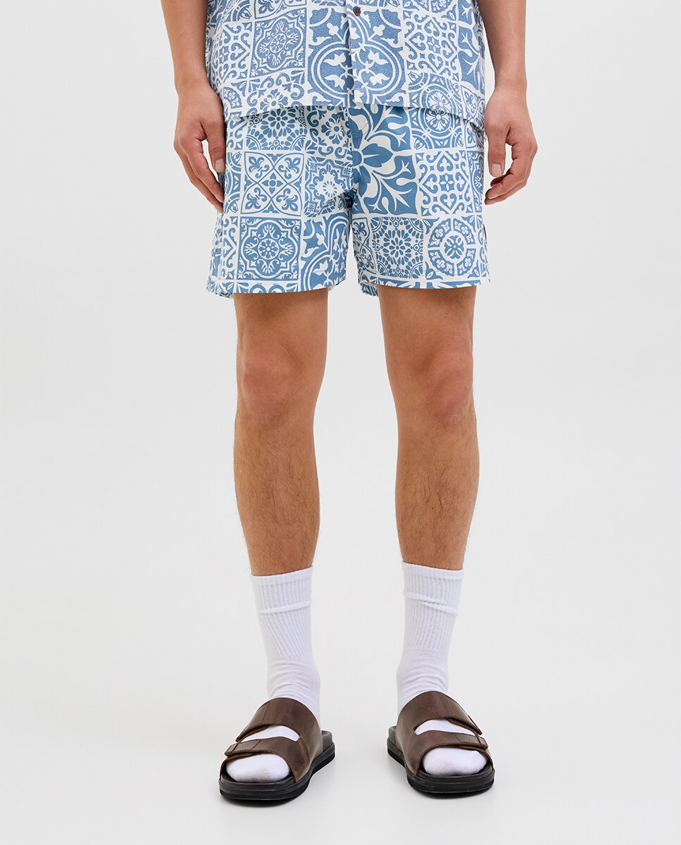 Calções de Banho Estampados com Cintura Elástica Azul-2