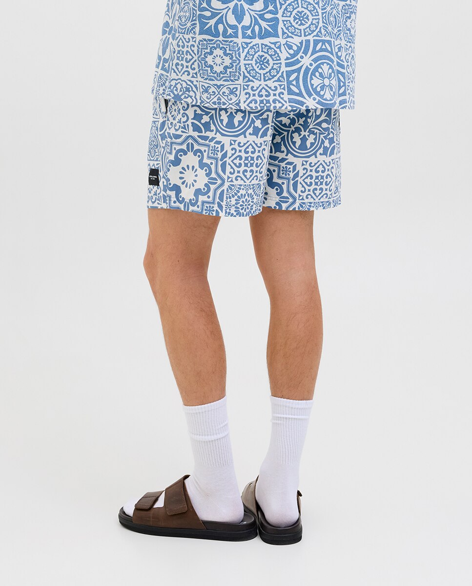 Calções de Banho Estampados com Cintura Elástica Azul-3