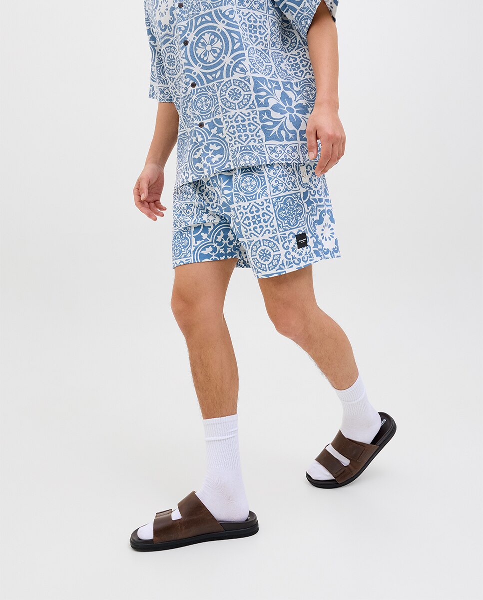Calções de Banho Estampados com Cintura Elástica Azul-6