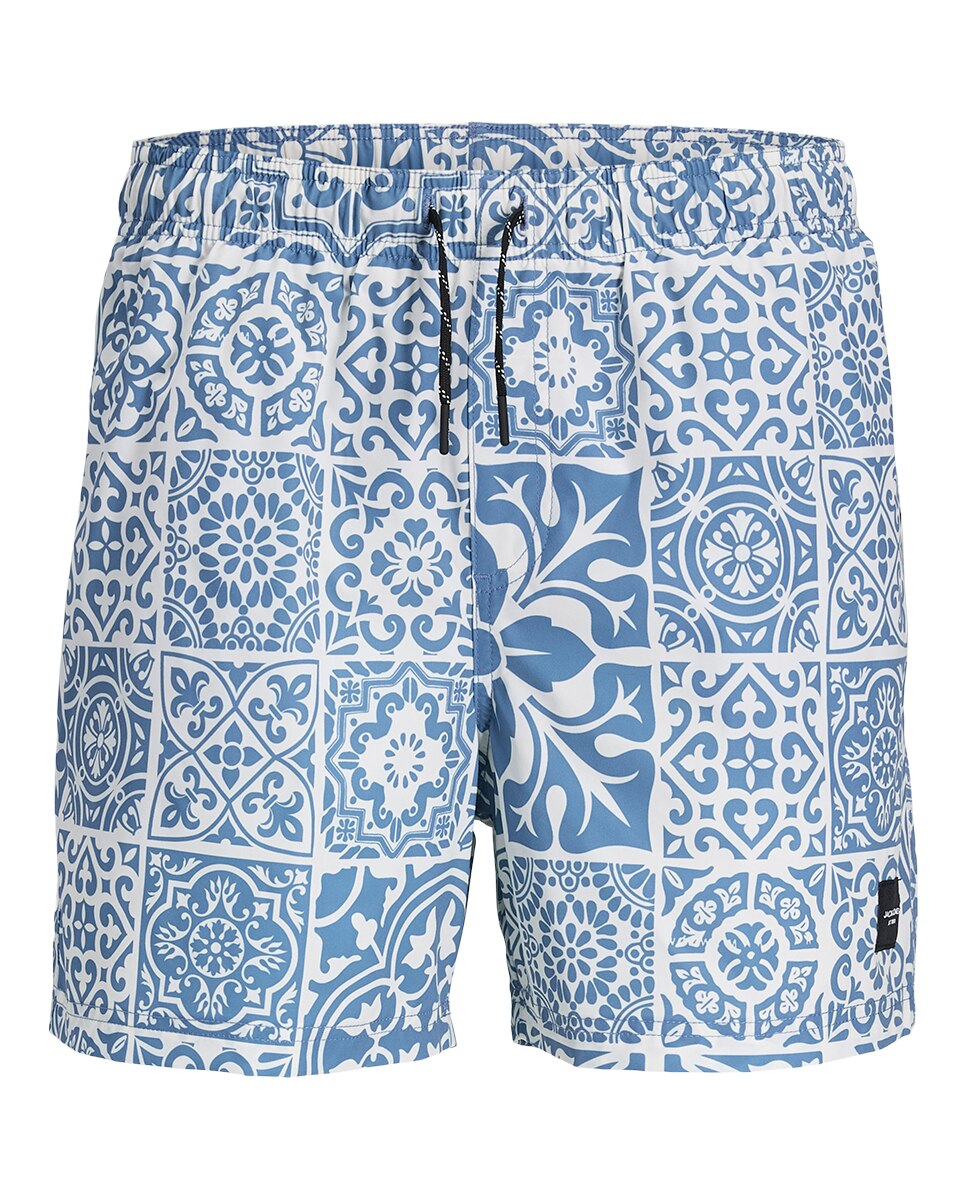 Calções de Banho Estampados com Cintura Elástica Azul-7