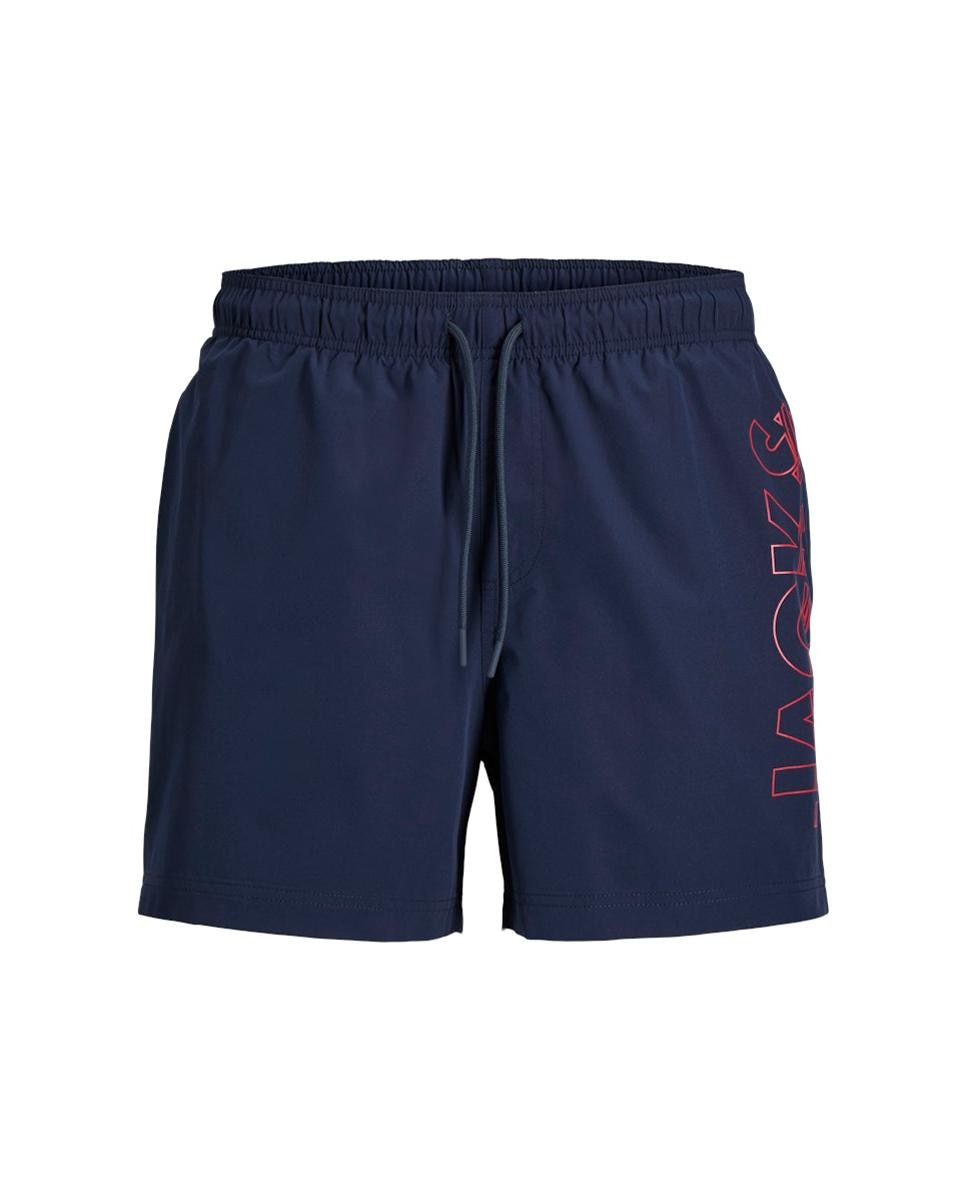 Calções de Banho com Cintura Elástica e Logótipo Lateral Azul-marinho-6