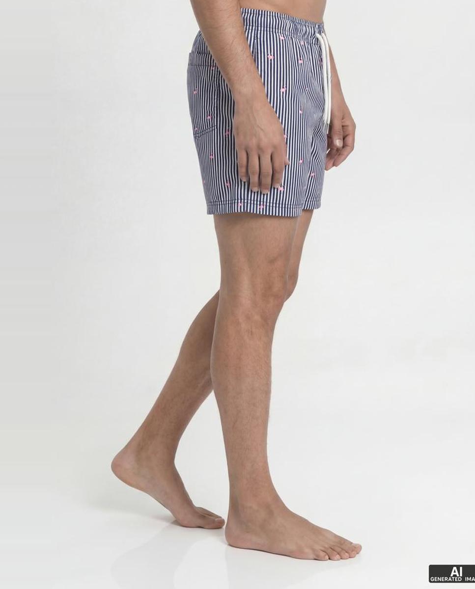 Calções de Banho Estampados com Cintura Elástica Azul-marinho-2