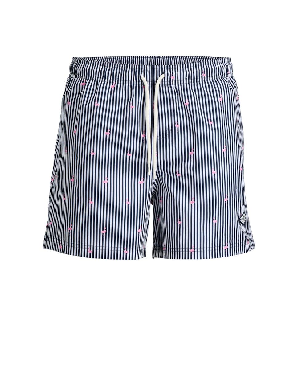 Calções de Banho Estampados com Cintura Elástica Azul-marinho-5