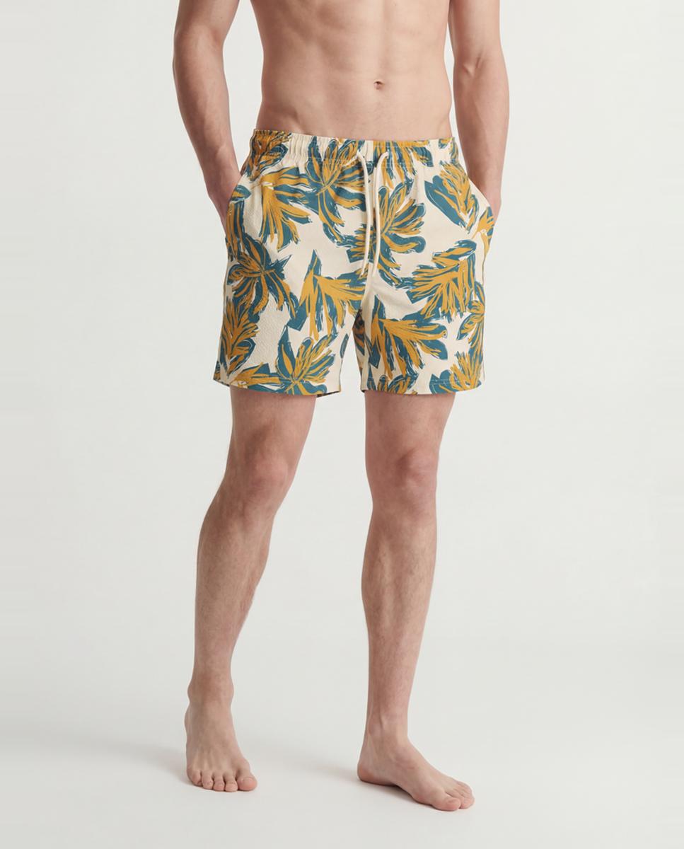 Calções de Banho Estampados com Cintura Elástica Creme-2