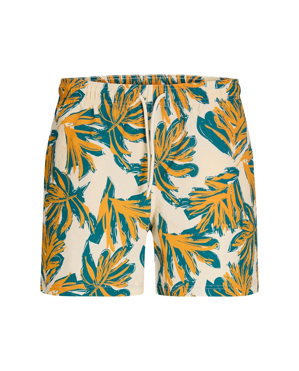 Calções de Banho Estampados com Cintura Elástica Creme-5