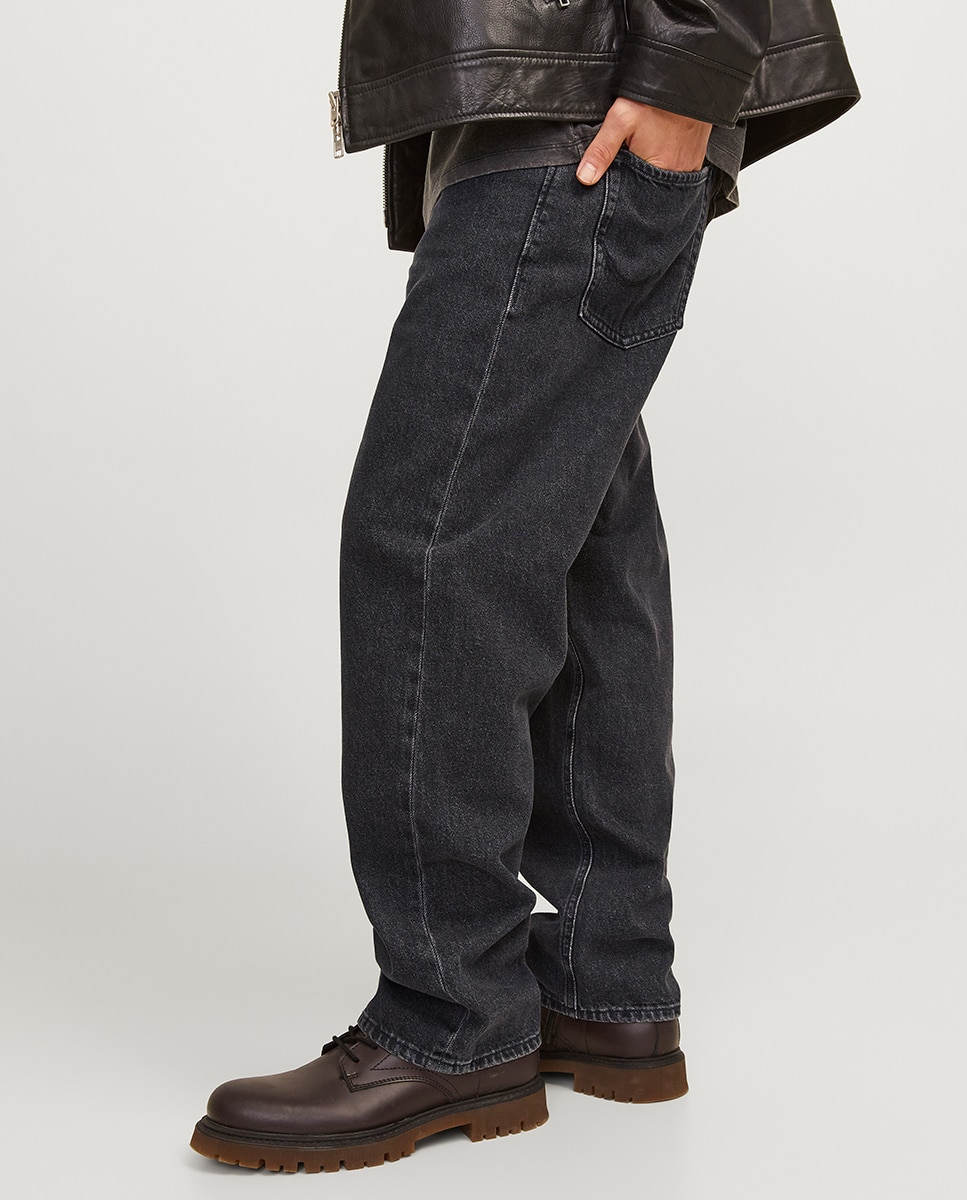 Jeans Loose Fit de Cintura Baixa Preto-5
