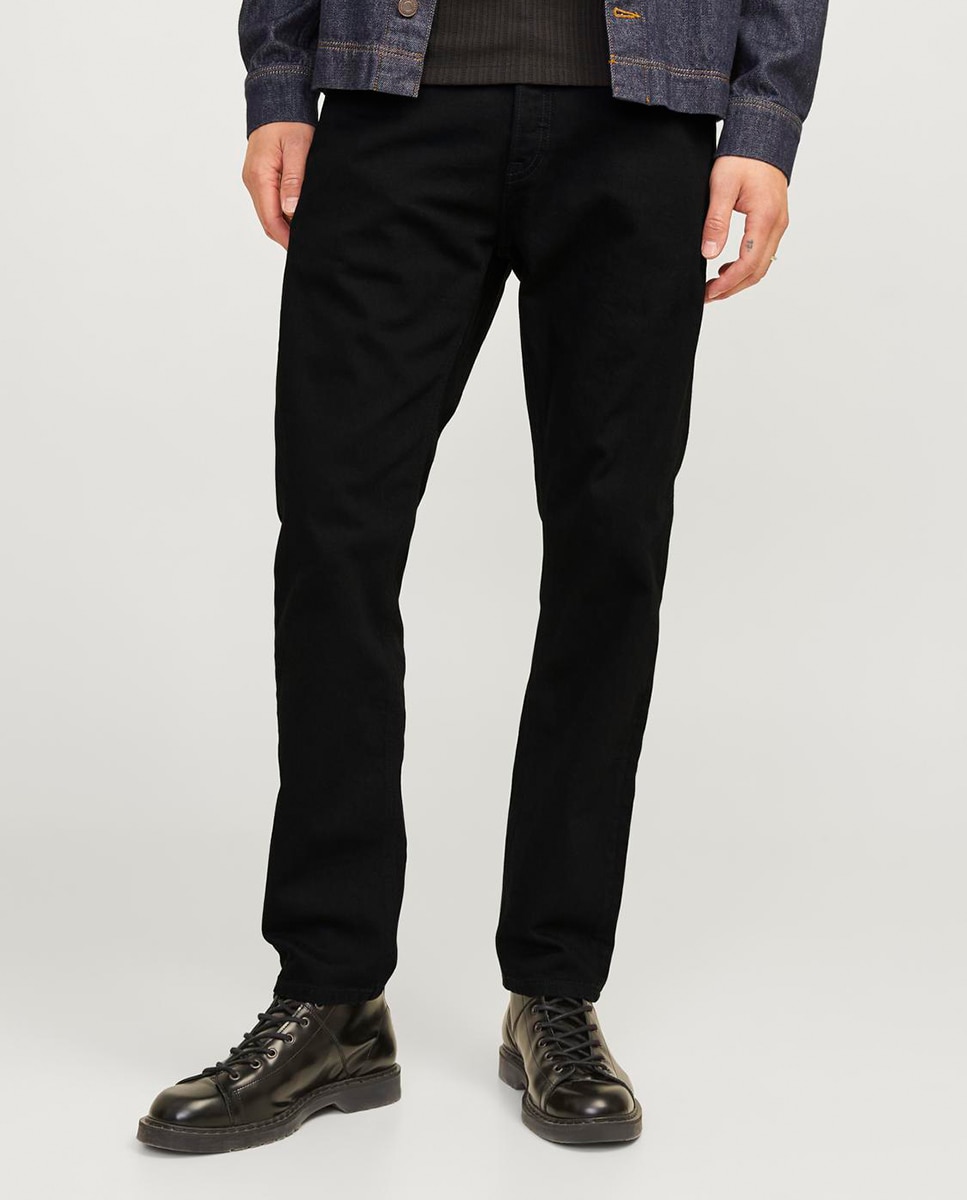 Jeans Tapered Fit com Cintura Baixa Preto-2