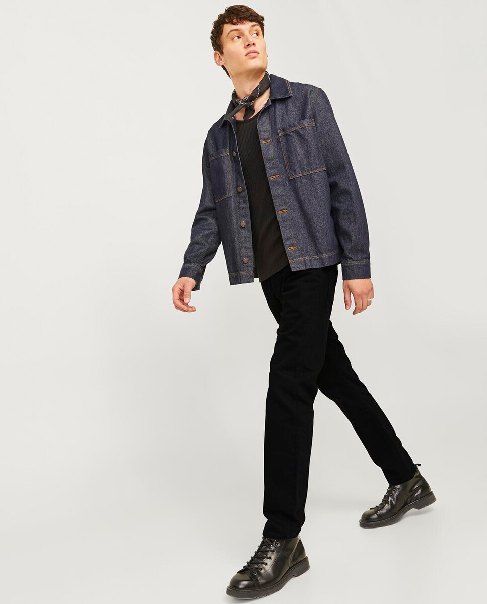 Jeans Tapered Fit com Cintura Baixa Preto-6