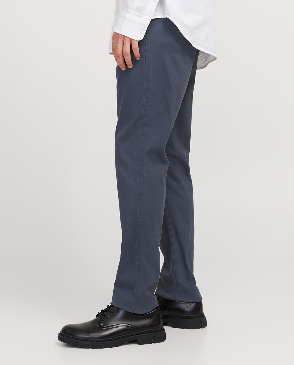 Calças Chino Cintadas com Cintura Baixa Azul-marinho-5