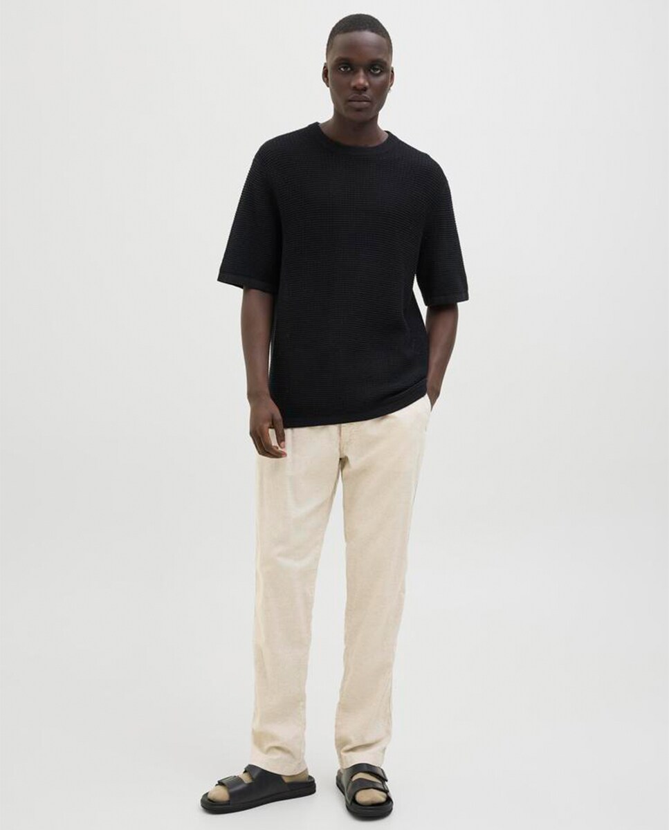 Joggers com Cordões e Cintura Subida Bege-1