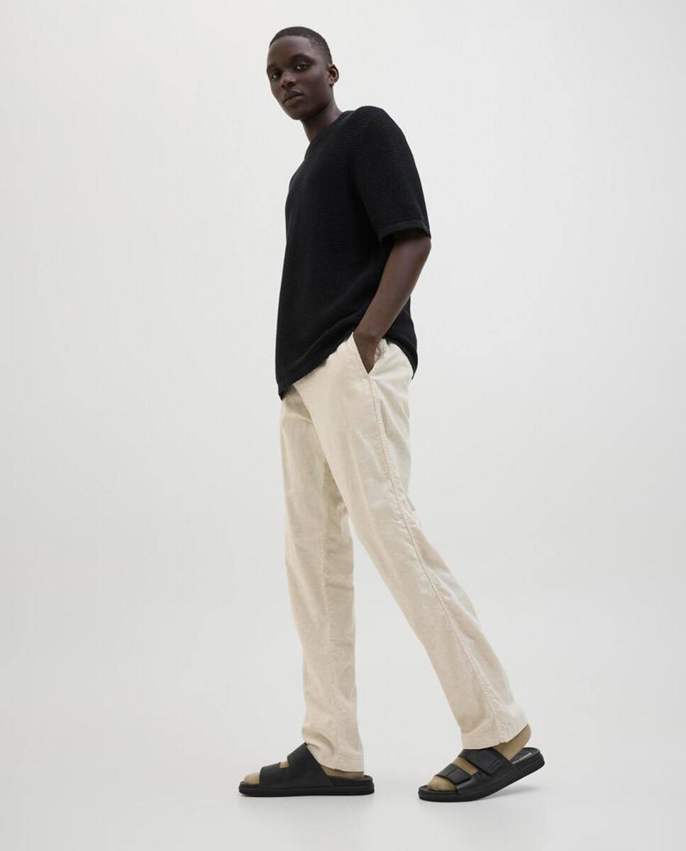 Joggers com Cordões e Cintura Subida Bege-4