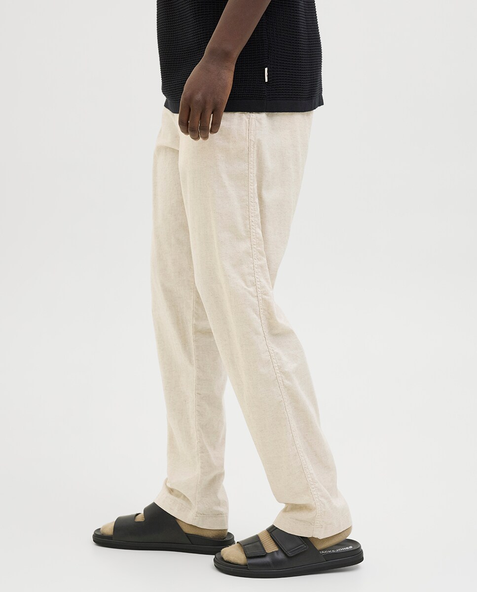 Joggers com Cordões e Cintura Subida Bege-7