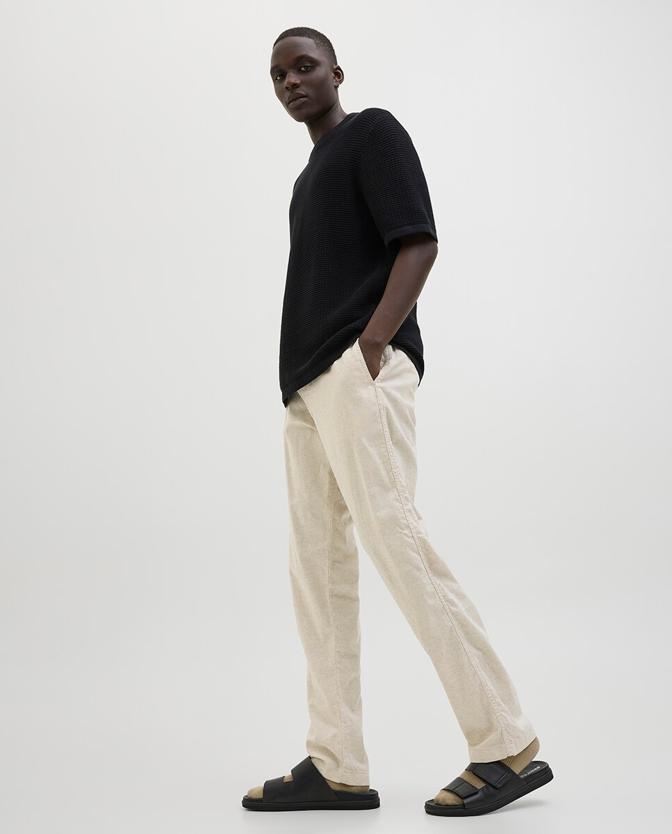 Joggers com Cordões e Cintura Subida Bege-8