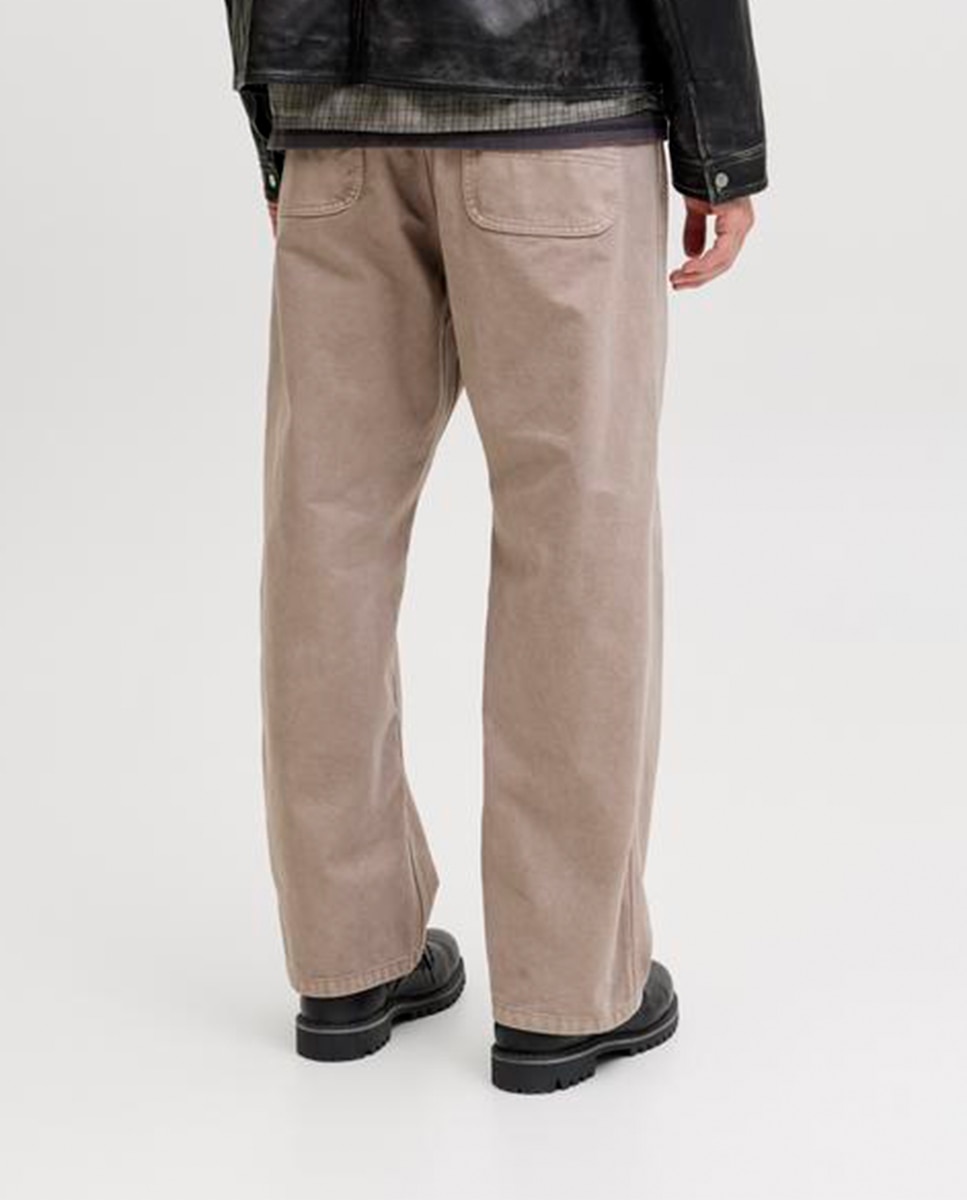 Calças de Cinco Bolsos Baggy Fit Bege-3