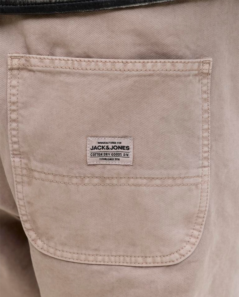 Calças de Cinco Bolsos Baggy Fit Bege-5