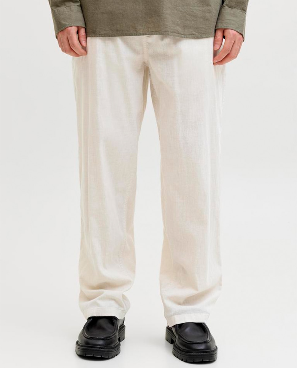 Joggers em Tecido de Sarja com Cintura Elástica Bege-2