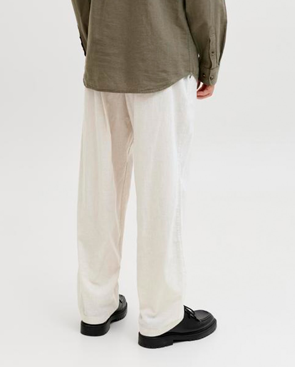 Joggers em Tecido de Sarja com Cintura Elástica Bege-3