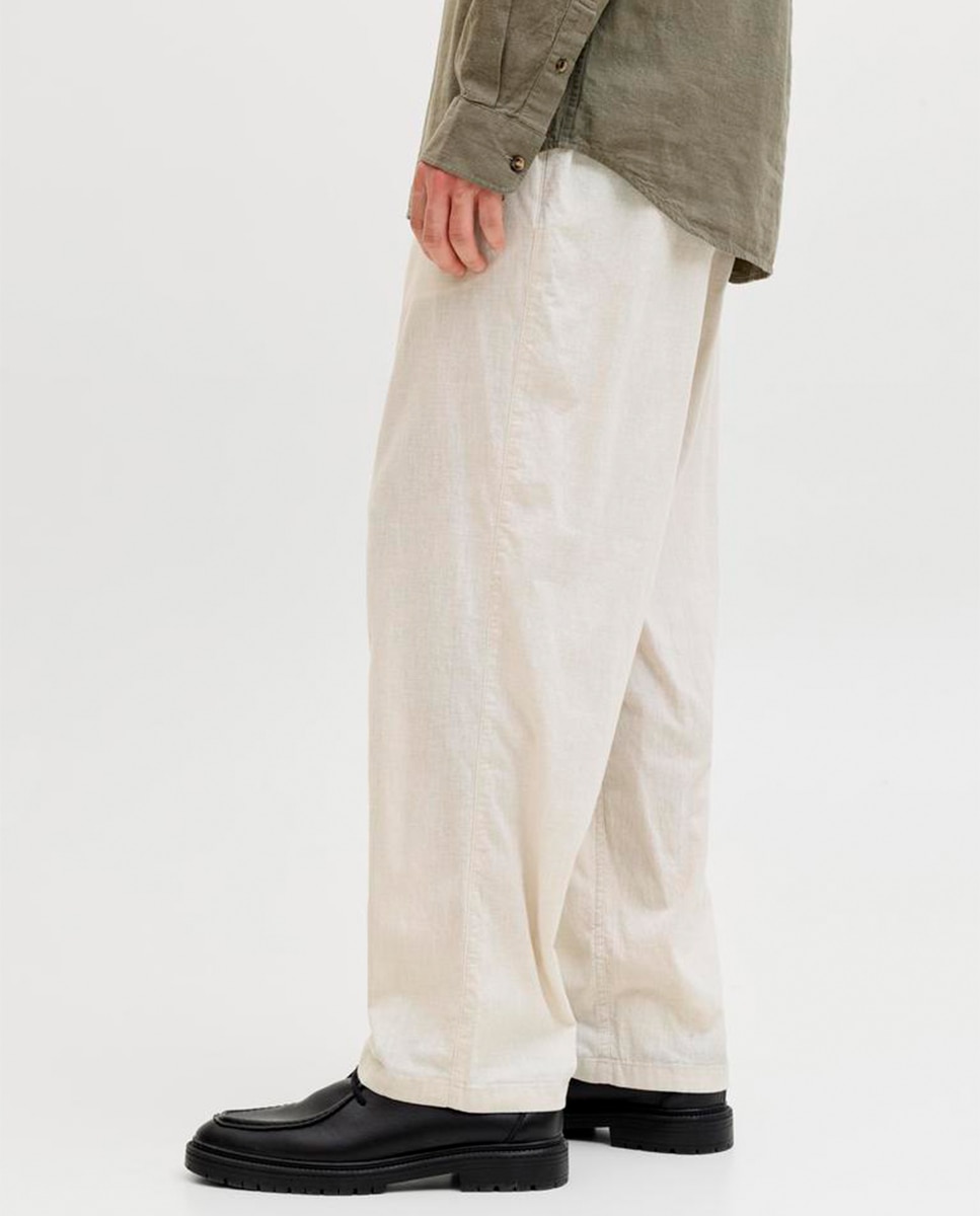 Joggers em Tecido de Sarja com Cintura Elástica Bege-4