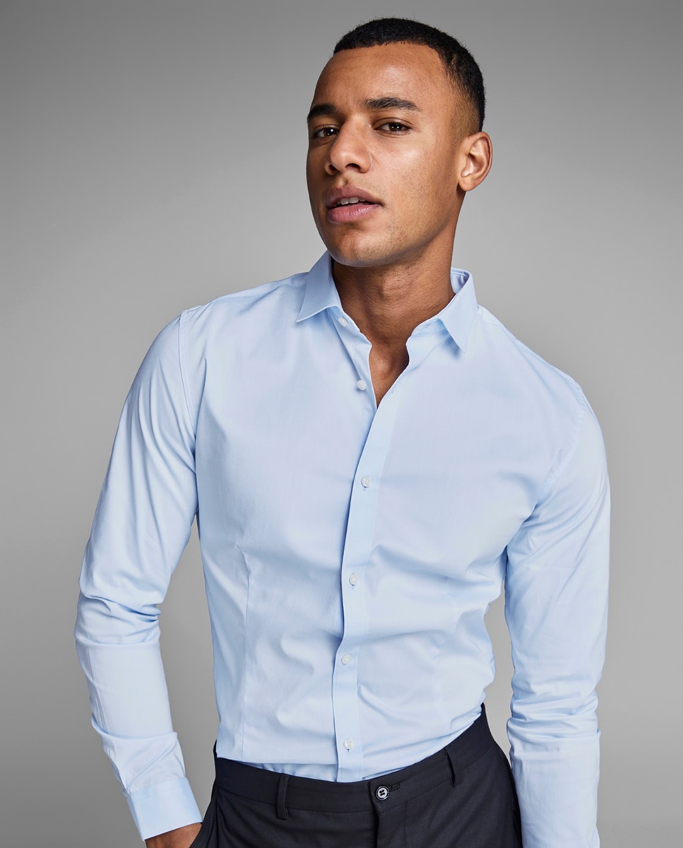 Camisa azul básica slim Azul-3